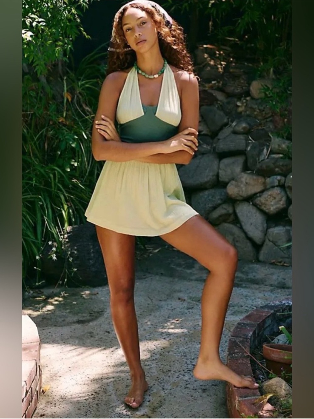Free People free-est Babetown Mini Dress | Dark Forest Combo | Small | NWT